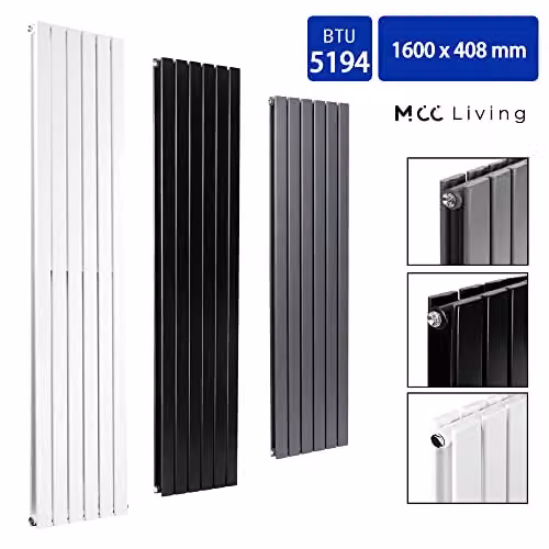 MCC Direct Anthracite Designer Flat Panel Double Central Heating Radiator, H: 160 cm, W: 40.8 cm – 2