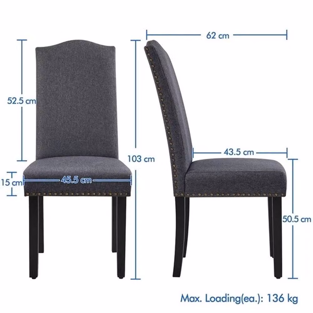 KORVIXA Set of 2 Grey Fabric and Rubberwood Dining Chairs – 2