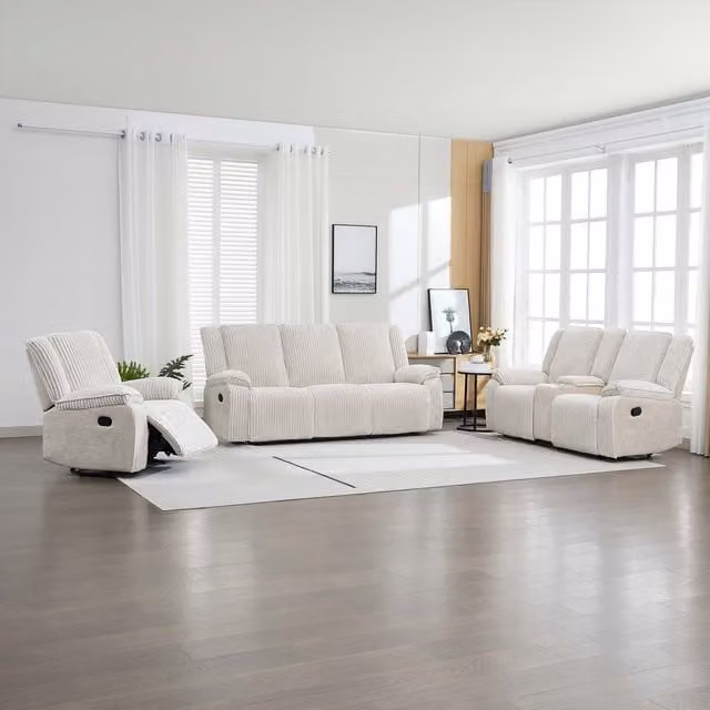 More4Homes Verona 3, 2 and 1 Seater Manual Recliner Sofa Set in Beige Jumbo Cord