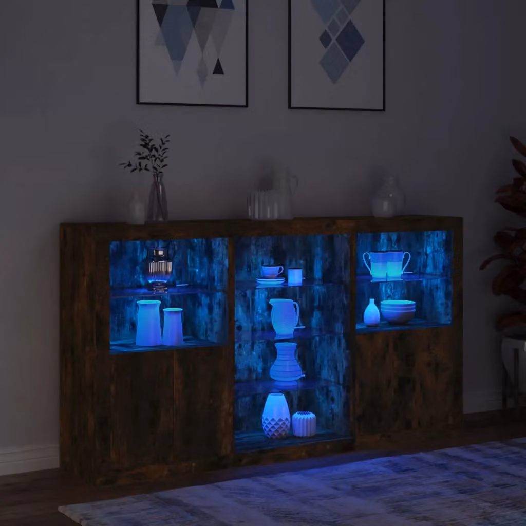 Berkfield Home Modern Smoked Oak Sideboard with Integrated LED Lights, Brown, W: 181.5 cm, D: 37 cm, H: 100 cm – 5