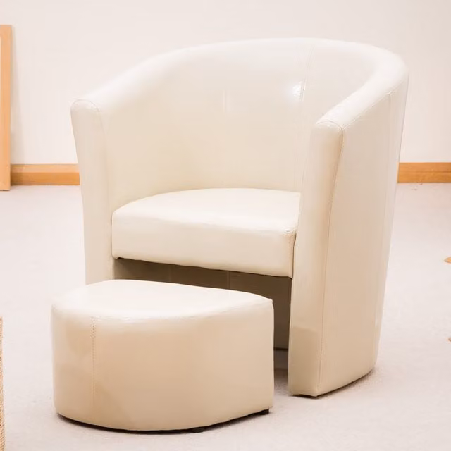 Artemis Home Modern Tub Lounge Chair in Beige Synthetic Leather with Solid Wood Frame