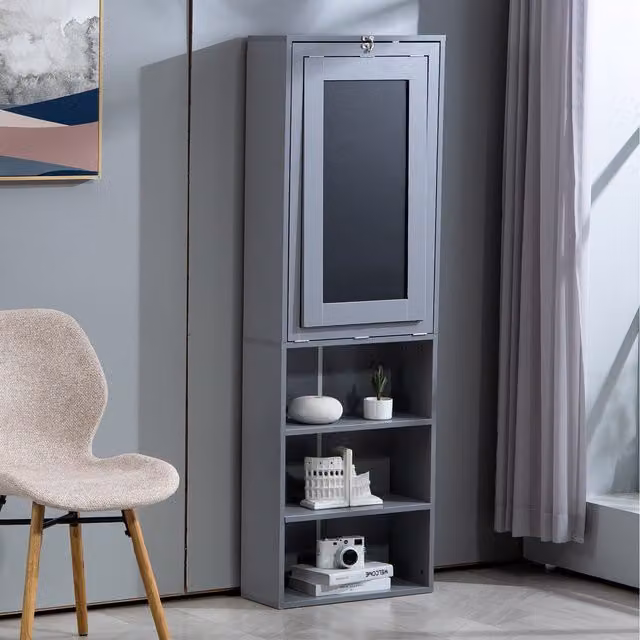 WestWood Modern Computer Desk with Shelves in Grey, W/D/H: 91 x 120 x 38 cm