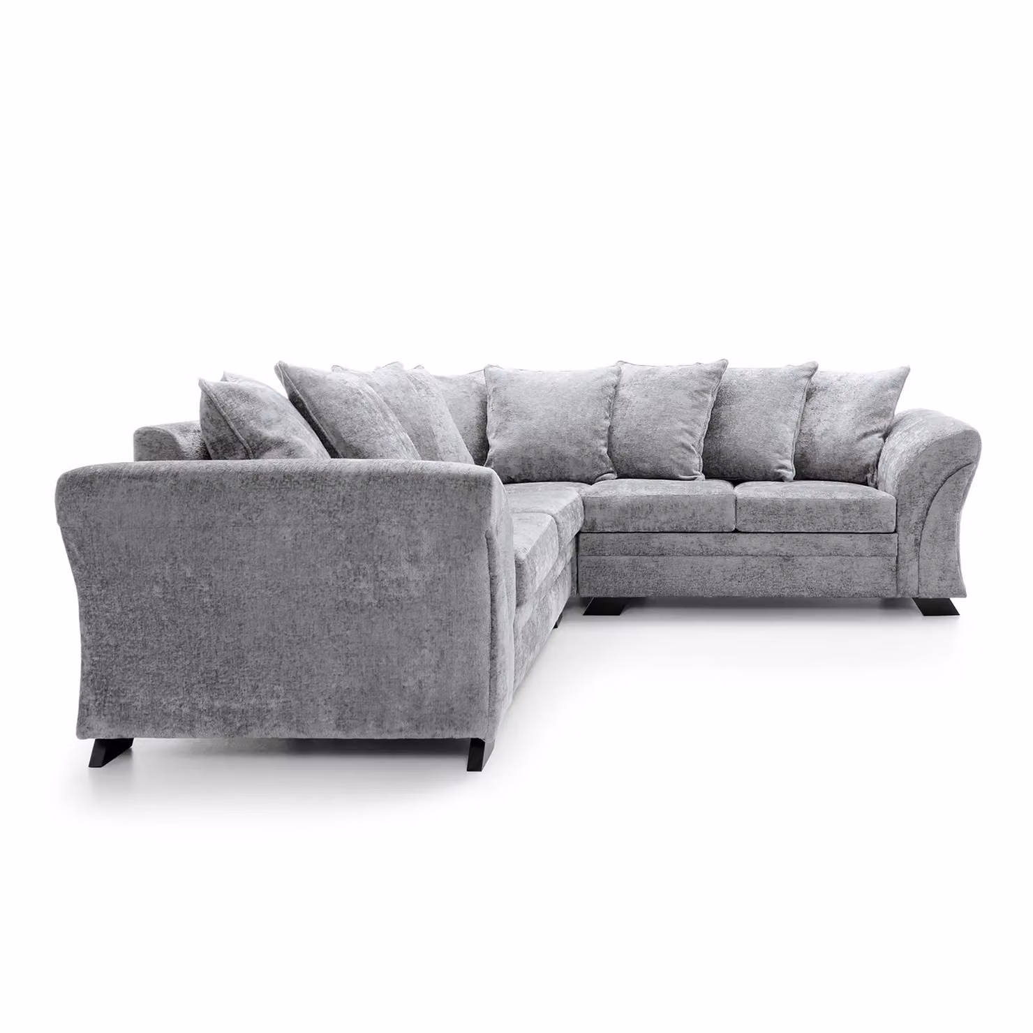Abakus Direct Farrow Left Facing L Shaped Corner Sofa in Light Grey Crushed Chenille with Scatter Cushions – 2