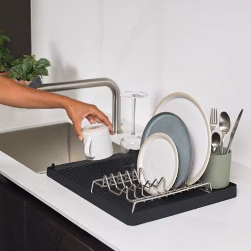 ReBorn Recycled Dish Rack with Drip Tray and Cutlery Holder in Sage Green and Charcoal Grey, W/D/H: 38.0 x 47.8 x 12.0 cm – 2