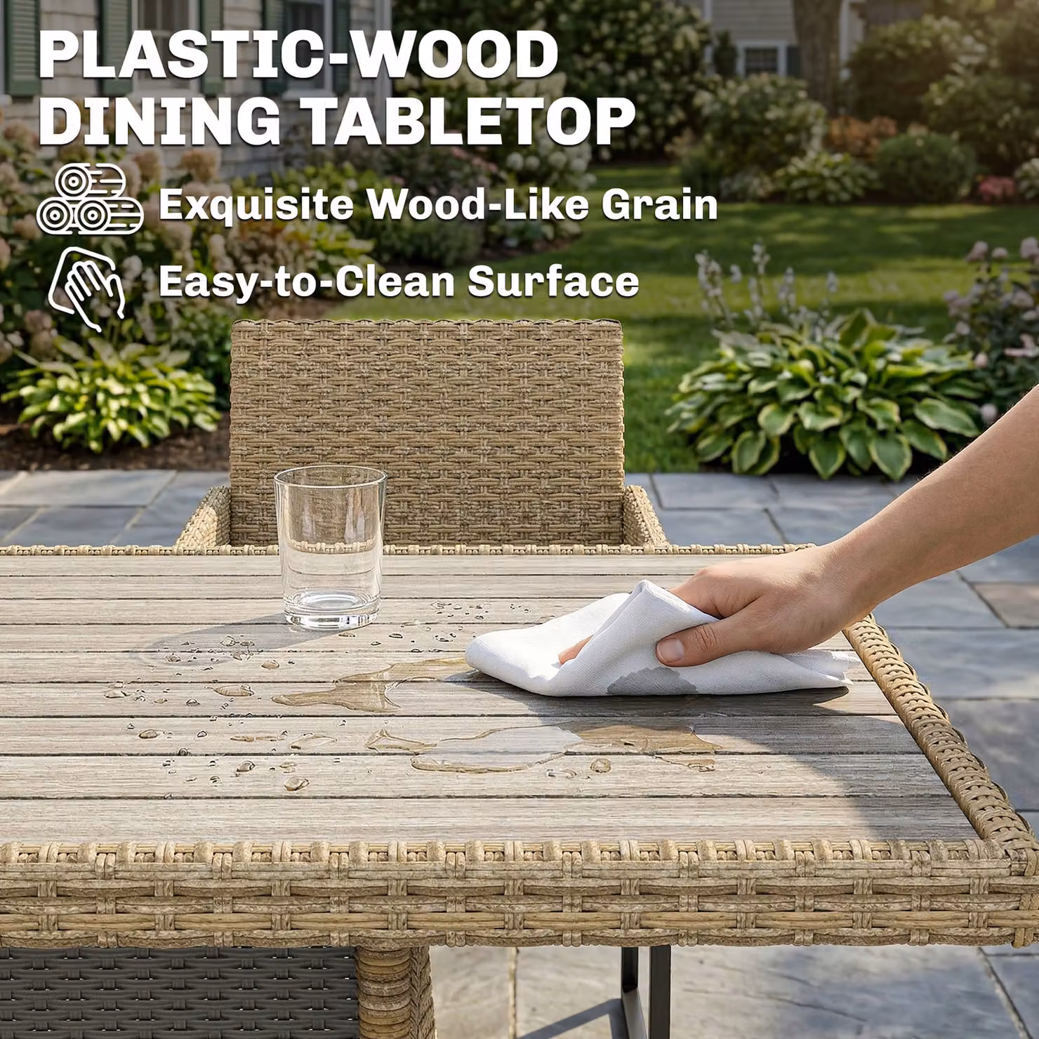 Outsunny 7 Piece Rattan Garden Dining Set with Wood-Plastic Table and 6 Chairs in Grey – 4