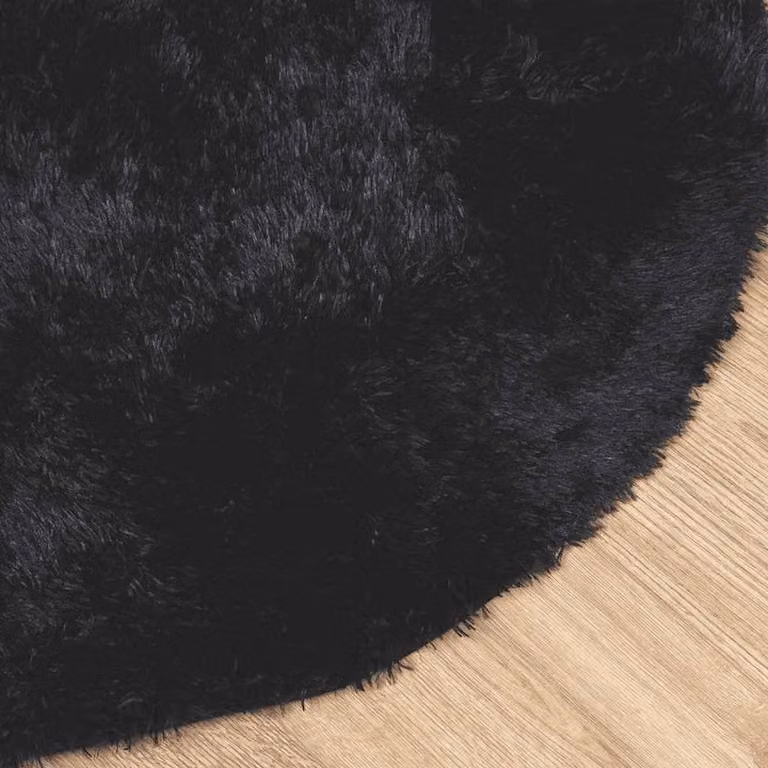 Berkfield Home Navarra Black High Pile Shaggy Polyester Rug, W/D: 160 x 160 cm