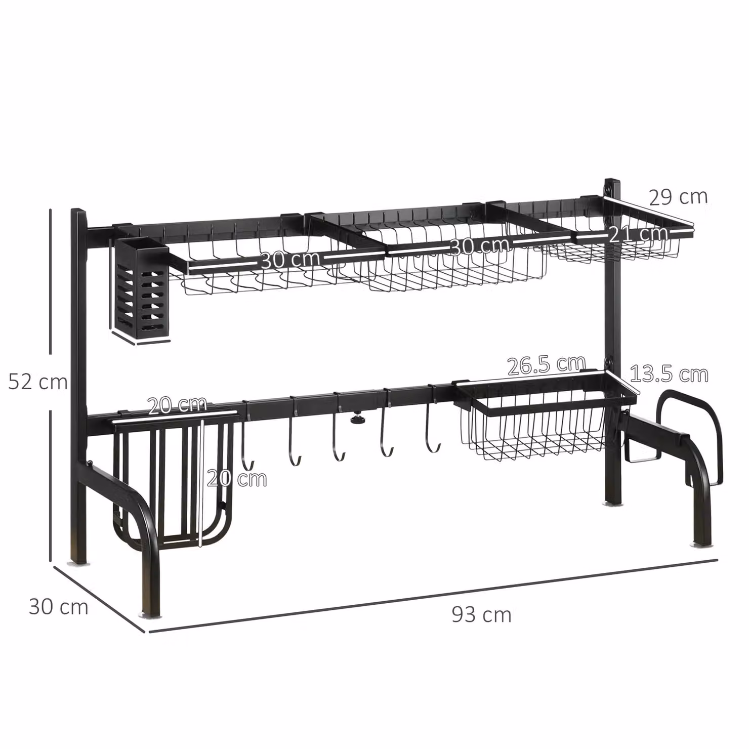 HOMCOM 2 Tier Adjustable Over The Sink Dish Drying Rack in Black – 2