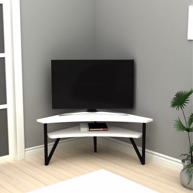 Destina Home Kiberya Corner TV Stand with Open Storage in White