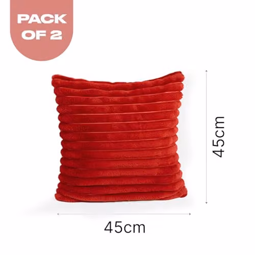 OHS Pack of 2 Ribbed Faux Fur Cushion Covers, Red, W/D/H: 45 x 45 x 45 cm – 3