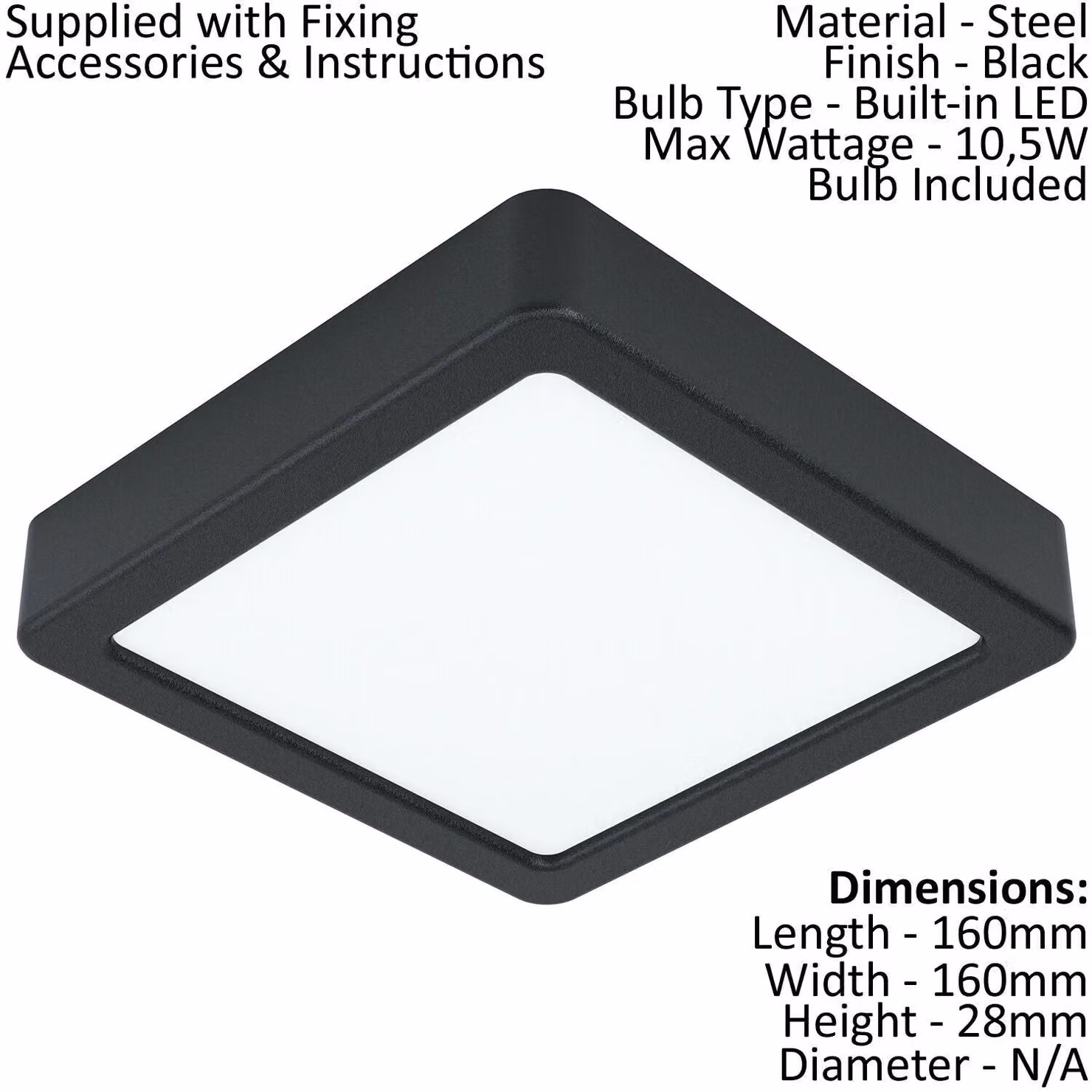 Loops 2 Pack Black Square Surface Mounted LED Wall and Ceiling Light, 10.5W, 3000K Warm White, 16 x 16 cm – 2
