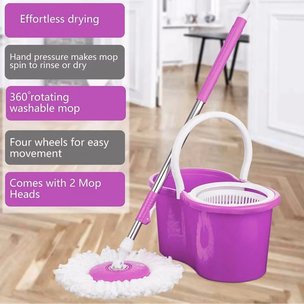 EONLION Purple Mop Bucket Set with Plastic Wringer and Microfibre Mop – 2
