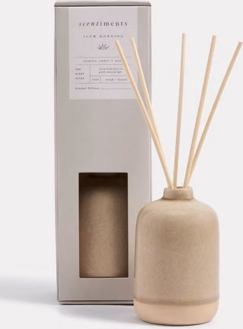 Scentiments™ Slow Morning Reed Diffuser, 150ml, Natural Mix of Fruity, Floral and Woody Scents in a Beige Ceramic Tabletop Design