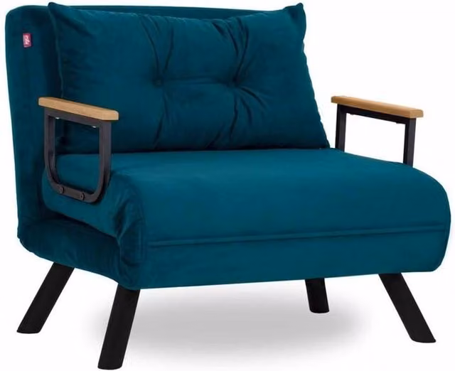 CALICOSY SANDO Convertible Fabric Armchair with Metal Legs in Teal Petrol Blue, Width: 67 cm