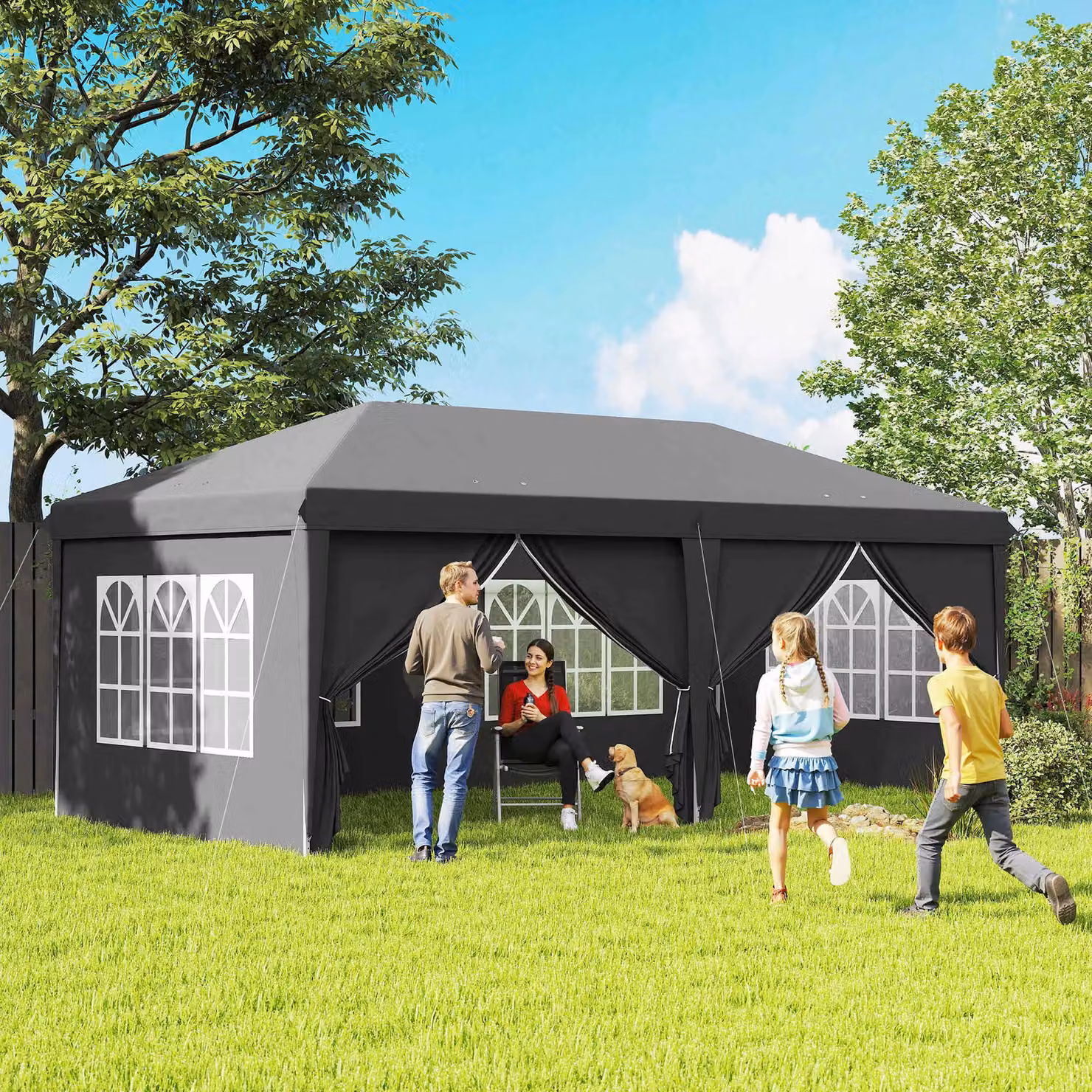 OUTSUNNY Grey Pop Up Gazebo with Sides and Windows, W: 300 cm, D: 295 cm, H: 270 cm – 2