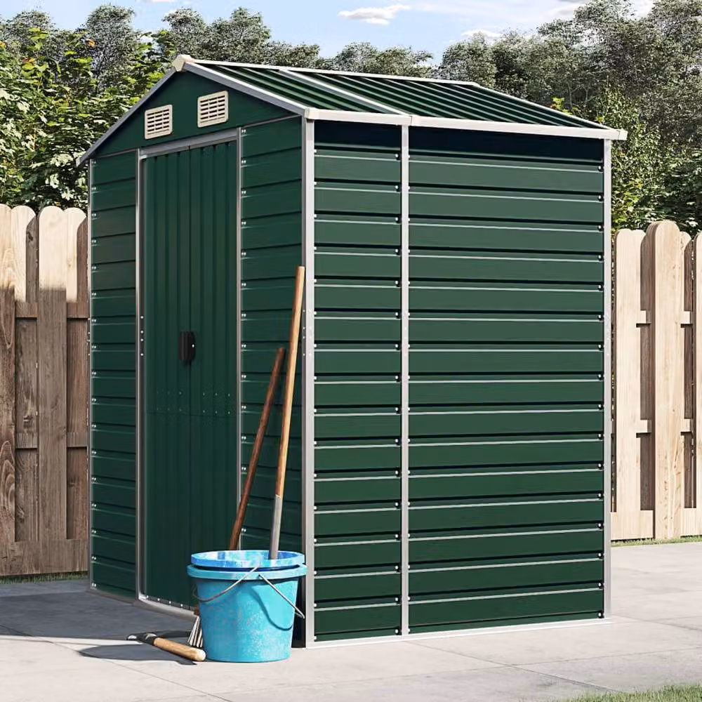 Berkfield Home Green Pent Garden Shed in Galvanised Steel, W/D/H: 191 x 130 x 198 cm – 2