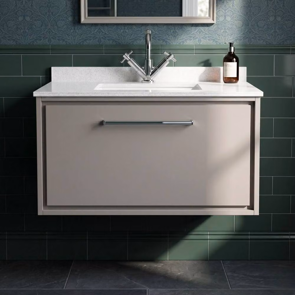 Balterley 800mm Wall Hung Single Drawer Basin with Marble Worktop in Pebble Grey – 2