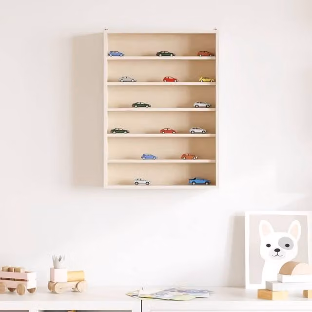 Berkfield Home Wall Mounted Display Cabinet with 6 Shelves in Beige, W/D/H: 40 x 8.5 x 55 cm