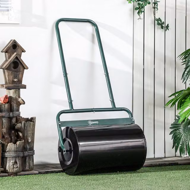 Outsunny Green Steel Manual Combination Push Tow Lawn Roller