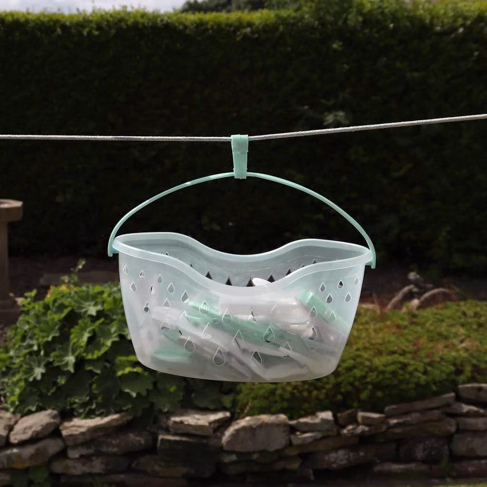 JVL Laundry Storage Peg Basket with Handle and 36 Plastic Pegs in White, Grey or Green – 2