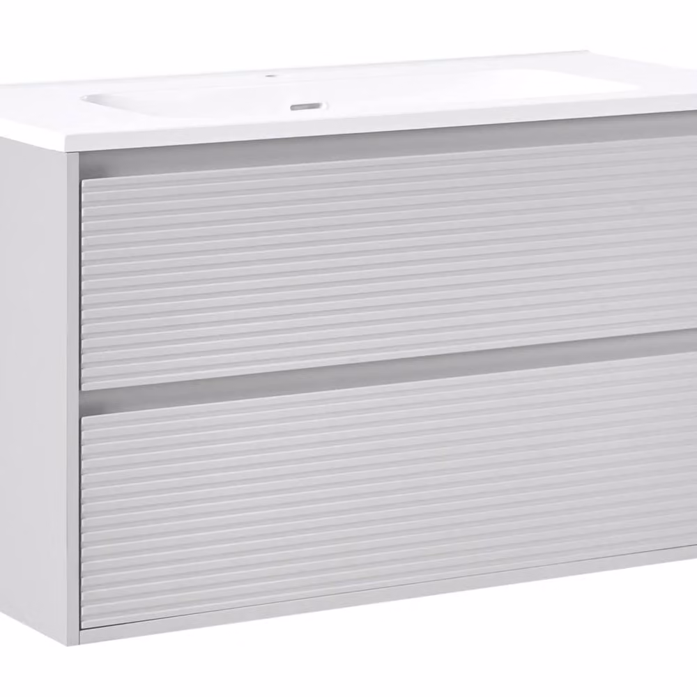 Wyld and Coco Wall-Mounted Grey Bathroom Cabinet with 2 Drawers W: 100 cm, D: 46 cm, H: 55 cm – 2