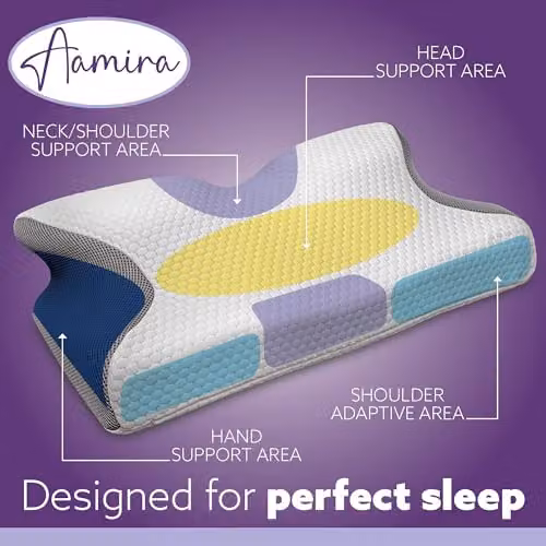 Aamira Orthopedic Memory Foam Cervical Neck Support Pillow with Removable Viscose Cover, White, W/D/H: 64 x 42 x 12.5 cm – 4