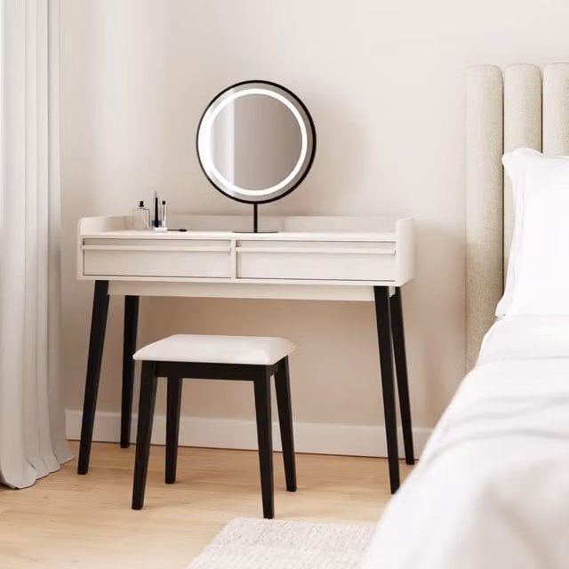 GFW Phoebe Dressing Table with LED Mirror and Stool in Black, Sand or White