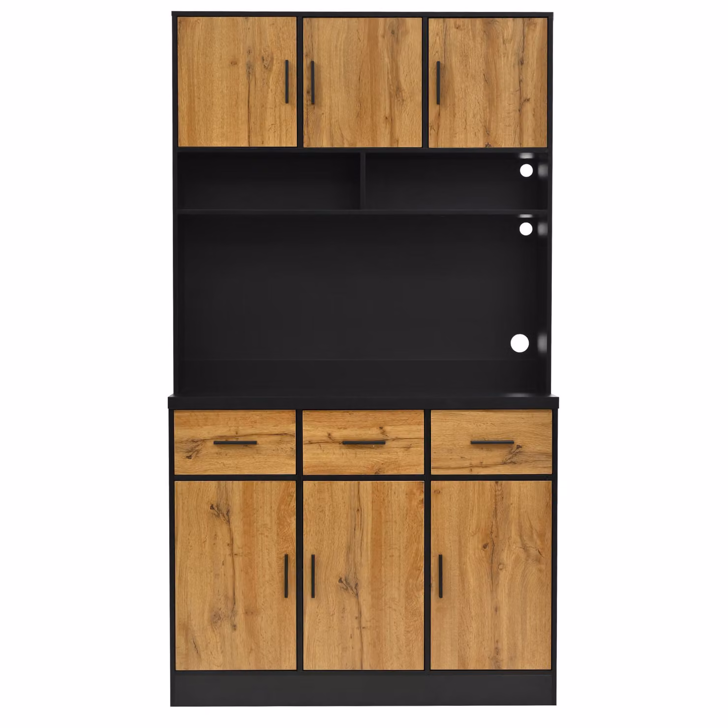 Aosom UK Tall Pantry Cabinet with App-Controlled LED Lighting and Water-Resistant Worktop, Black and Natural, W: 40 cm, D: 100 cm, H: 180 cm – 2