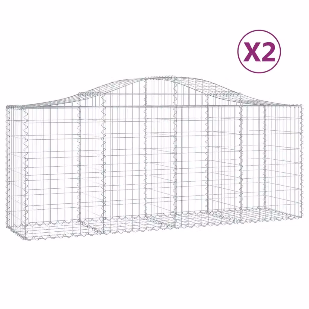 Berkfield Home Arched Gabion Baskets, 2 Piece Set, Silver Galvanised Steel, W: 200 cm, D: 50 cm, H: 80-100 cm – 2