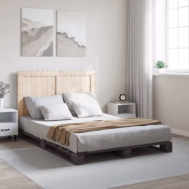 Berkfield Home Rustic Solid Wood Pine Bed Frame in Grey, W/D/H: 140 x 200 cm