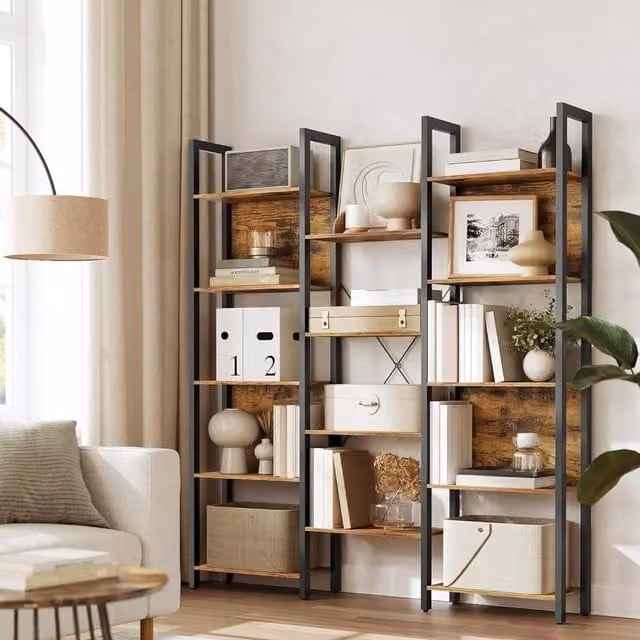 The Bazaarist Industrial Metal Frame Bookshelf Unit in Rustic Brown and Black