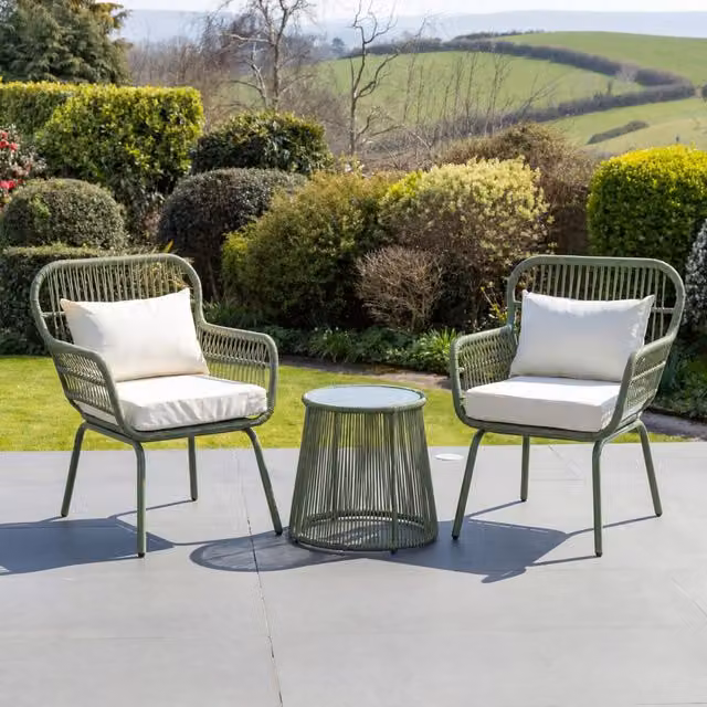 Artemis Home Carbini Patio Bistro Set in Green, Brown and Cream Rattan