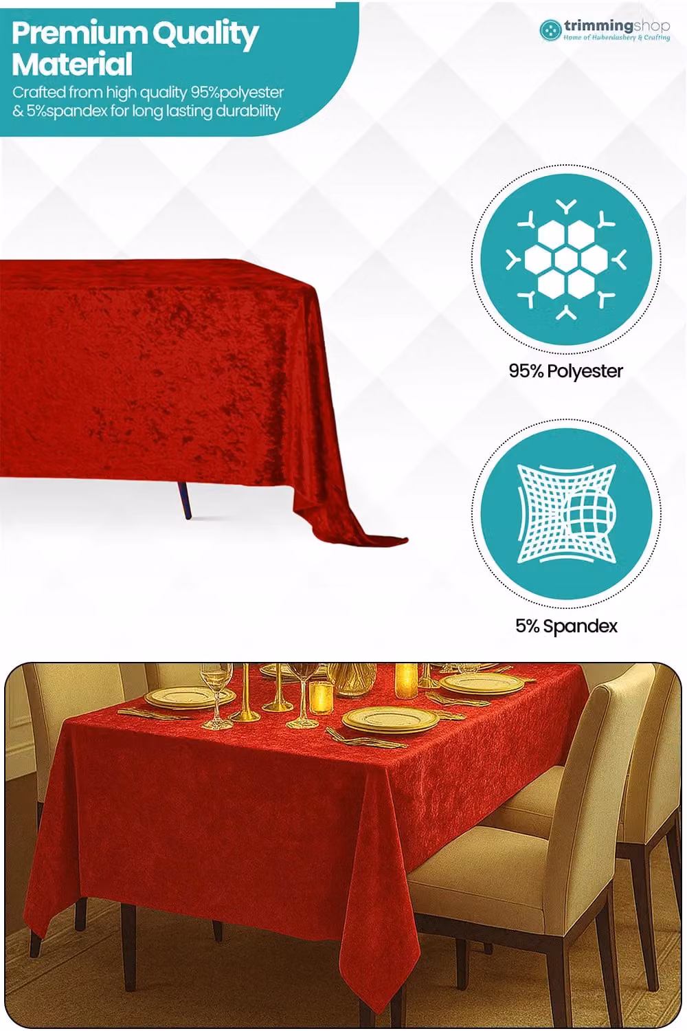 Neel Blue Red Diamond Velvet Rectangular Tablecloth – 1