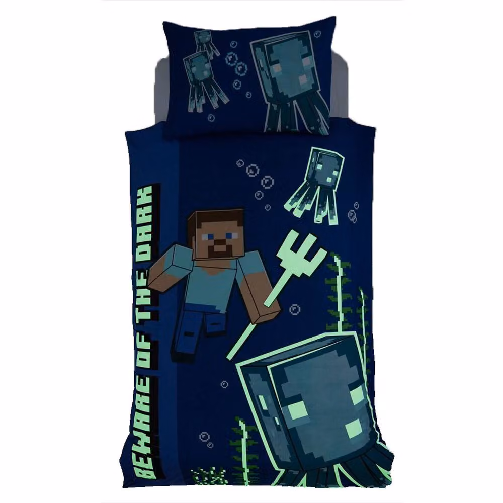 Minecraft Beware Of The Dark Reversible Single Duvet Cover and Pillowcase Set, Multicolour and Blue, W/D/H: 90 x 200 cm – 2