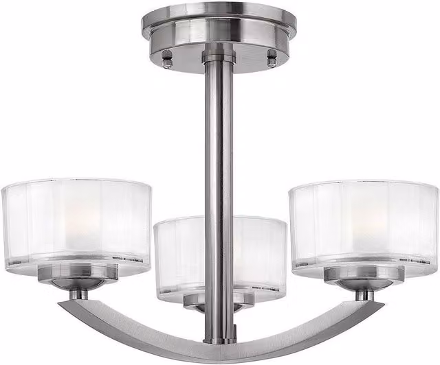 Elstead Meridian 3 Light Semi Flush Ceiling Light in Brushed Nickel with Glass Shades and G9 Base