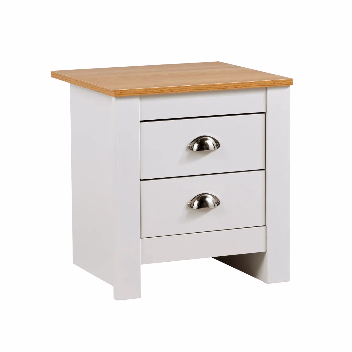 Home Source 2 Drawer White Wood Nightstand with Oak Top and Metal Handles – 4