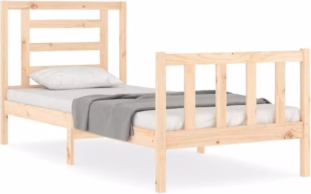 Berkfield Home Solid Wood Bed Frame with Headboard in Natural Pine, W/D/H: 90 x 200 cm – 1