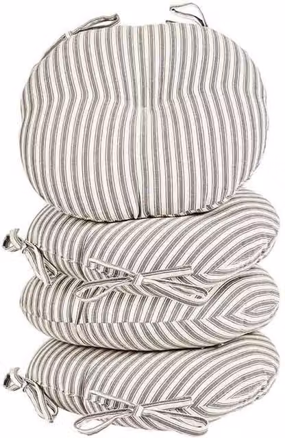 Dibor Set of 4 Grey Round Quilted Outdoor Garden Chair Seat Pad Cushions, Diameter: 40 cm – 1
