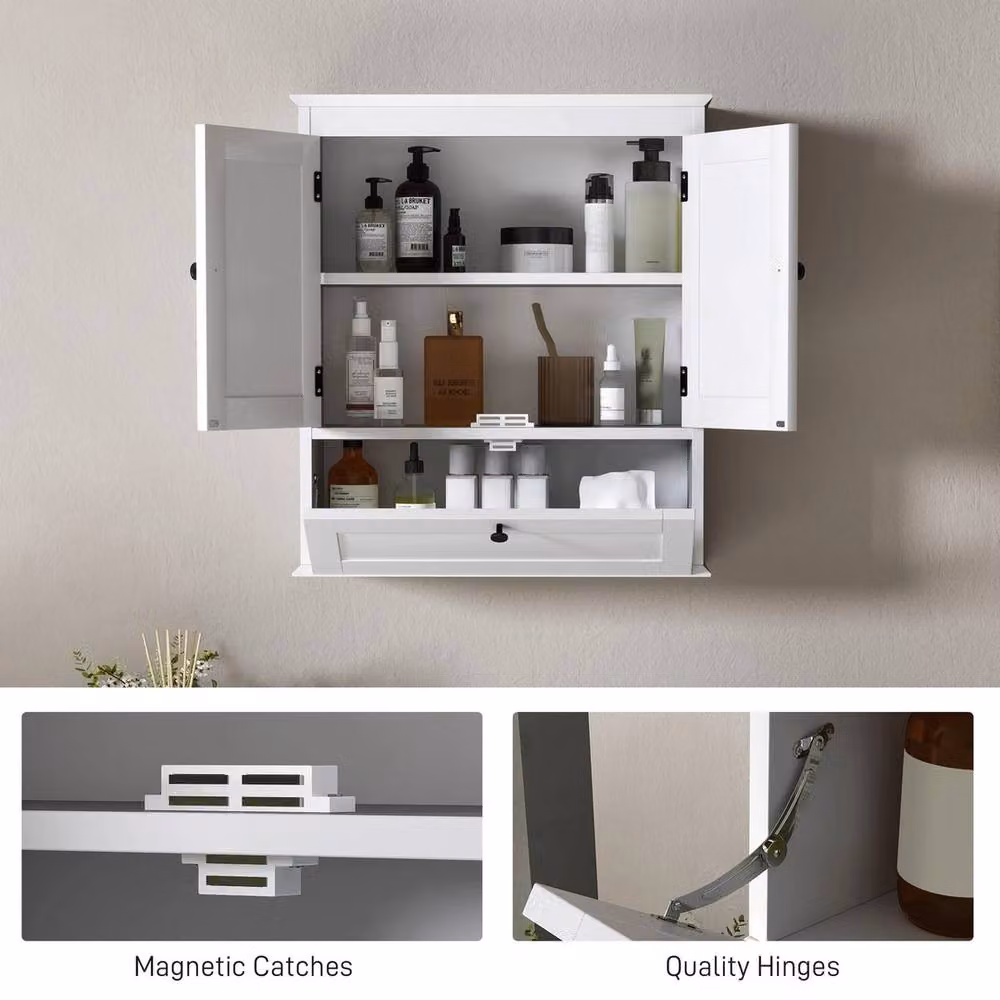 VOGREX White Lacquered Wall Mounted Bathroom Cabinet with Internal Shelves and Hinged Doors W/D/H: 62 x 22 x 22 cm – 3