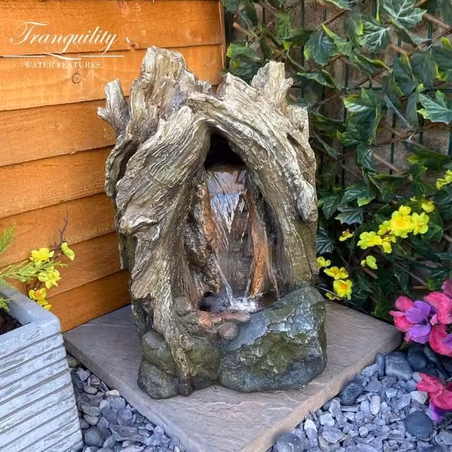 Tranquility Water Features Compact Kielder Wood Effect Solar Cascade Water Feature in Grey