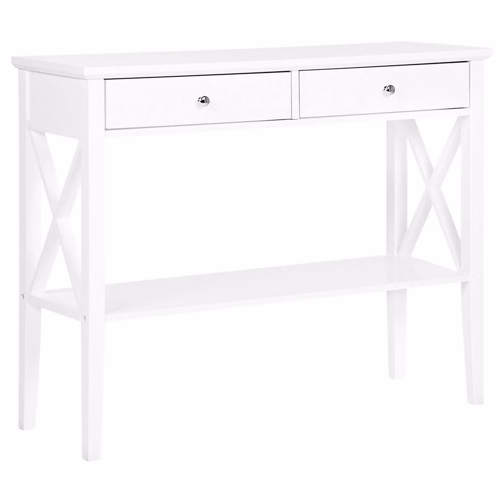 Wyld and Coco Modern White Lacquered Console Table with 2 Drawers, W: 100 cm, D: 35 cm, H: 80 cm – 2