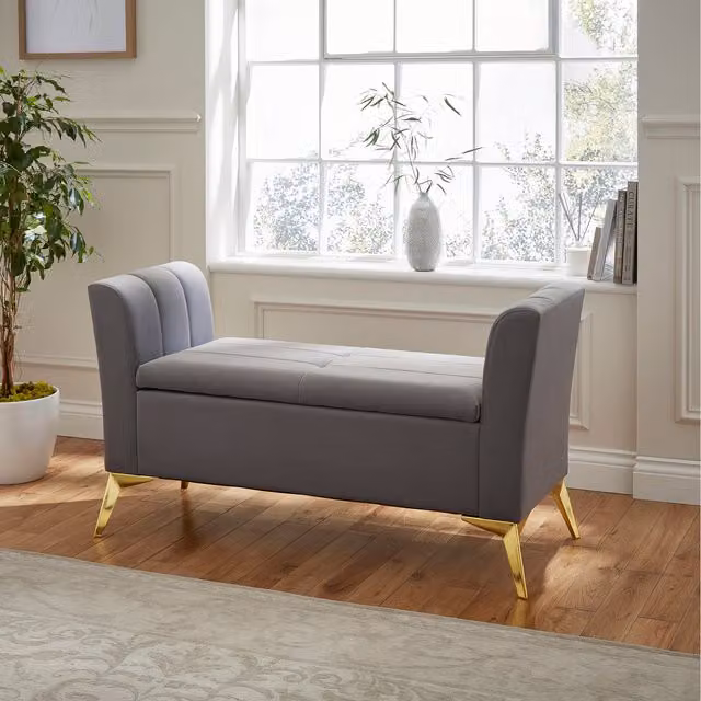 GFW Pettine Grey Velvet Ottoman Storage Bench – 2