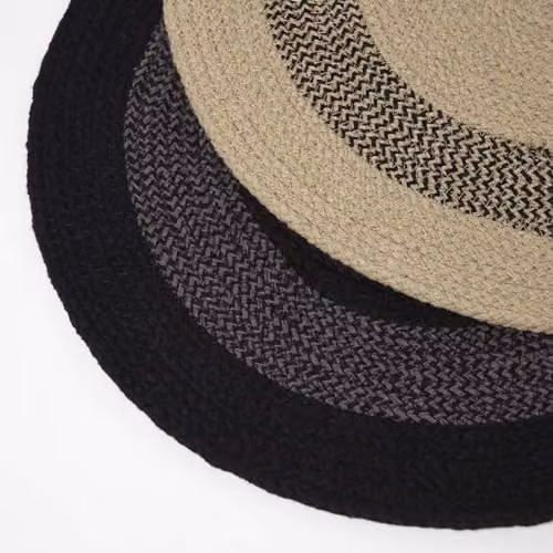 HOMESCAPES Set of 4 Round Cotton Placemats with Braided Pattern in Black and Grey, Diameter: 40 cm – 3