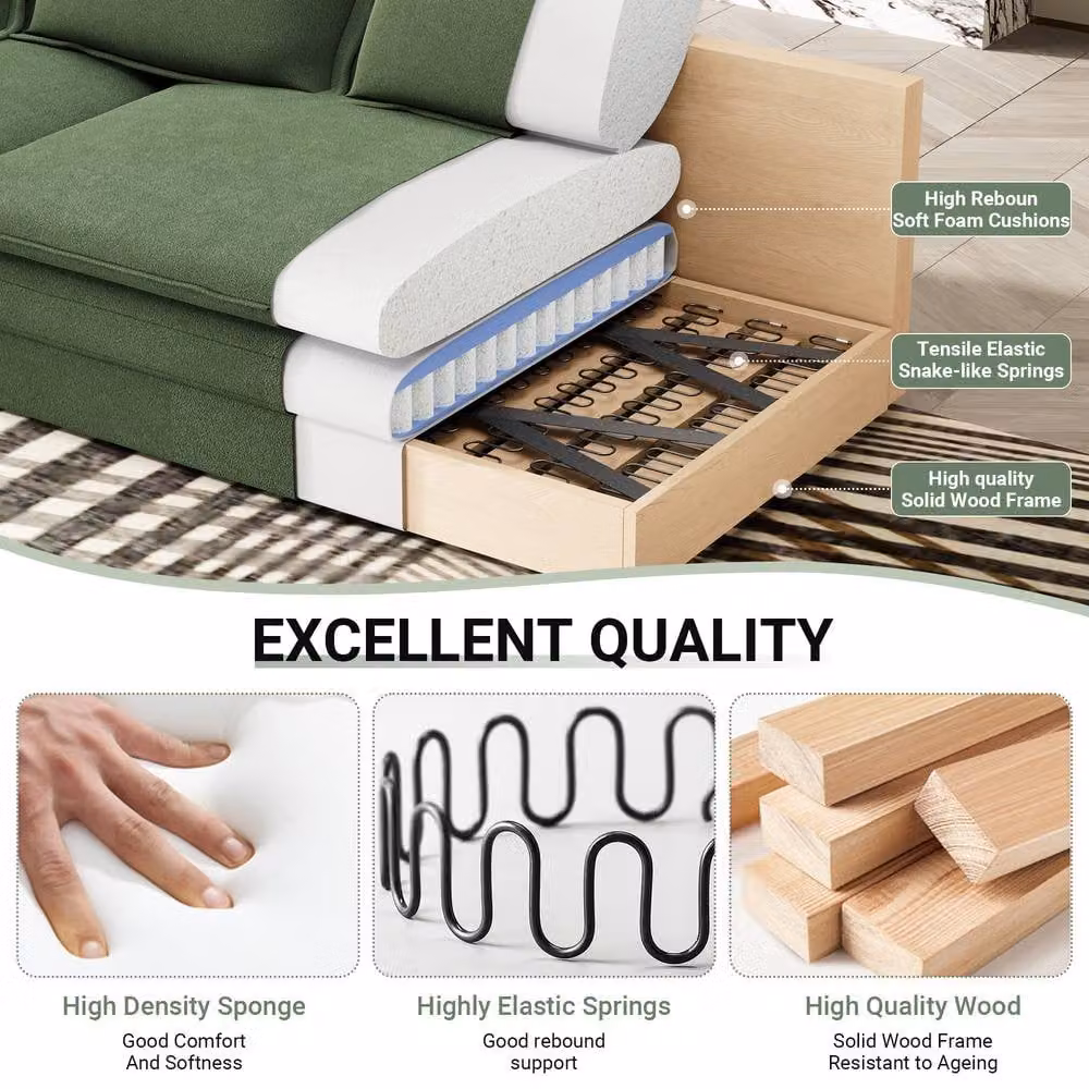 Dprodo Green Chenille Sofa Sleeper with Deep Seats and Solid Wood Frame – 5