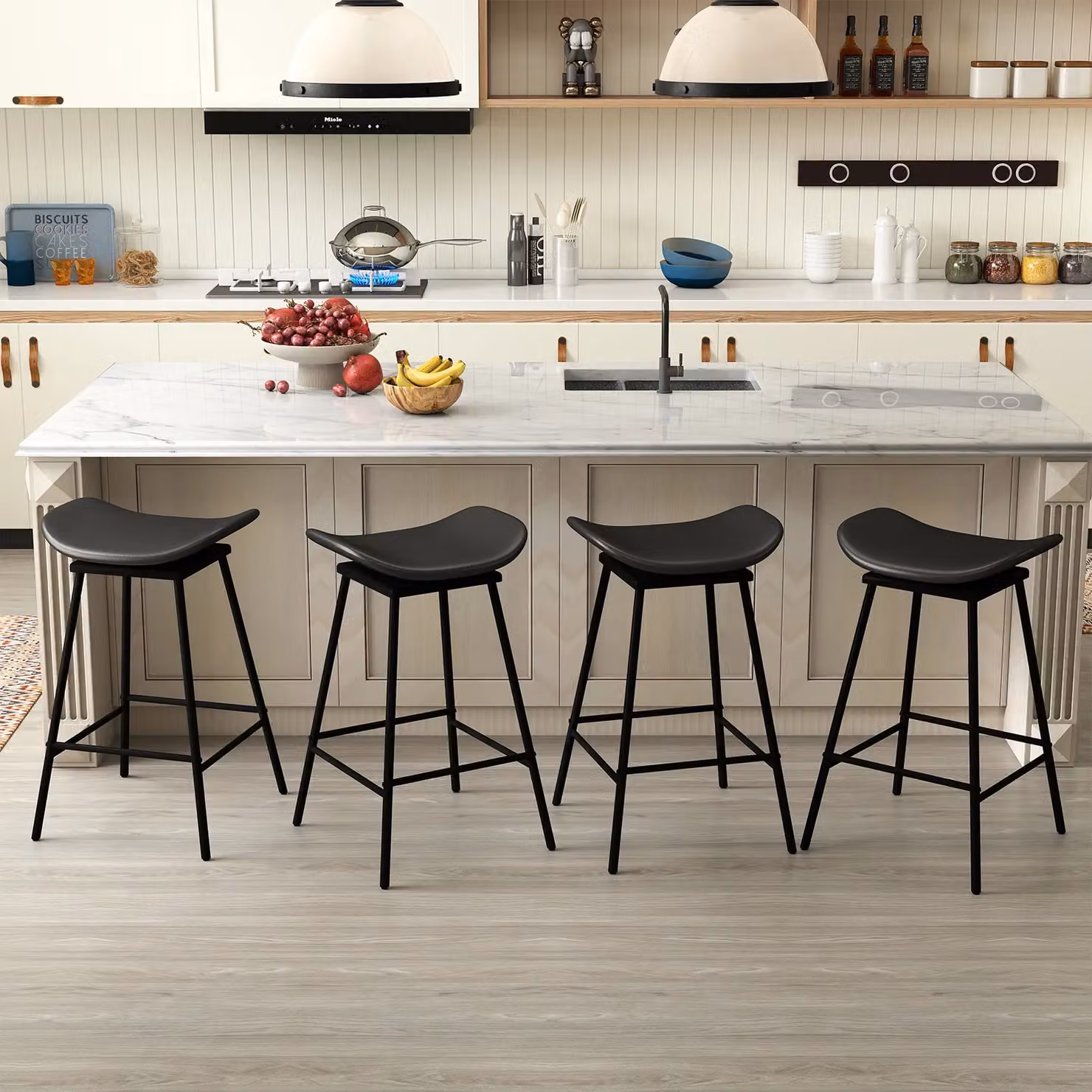 Costway Set of 2 Black Faux Leather Swivel Barstools with Metal Frames – 6