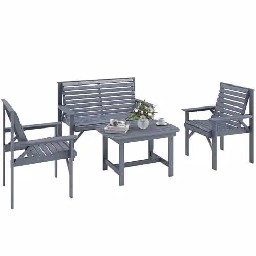 Outsunny 4 Seater Wooden Garden Furniture Set in Grey Lacquered Finish