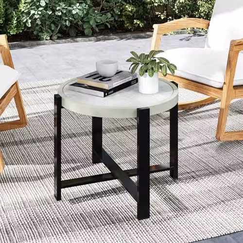 Outsunny Round Modern Garden Side Table in Grey with Glass Top, Diameter: 60 cm, Height: 46 cm – 8