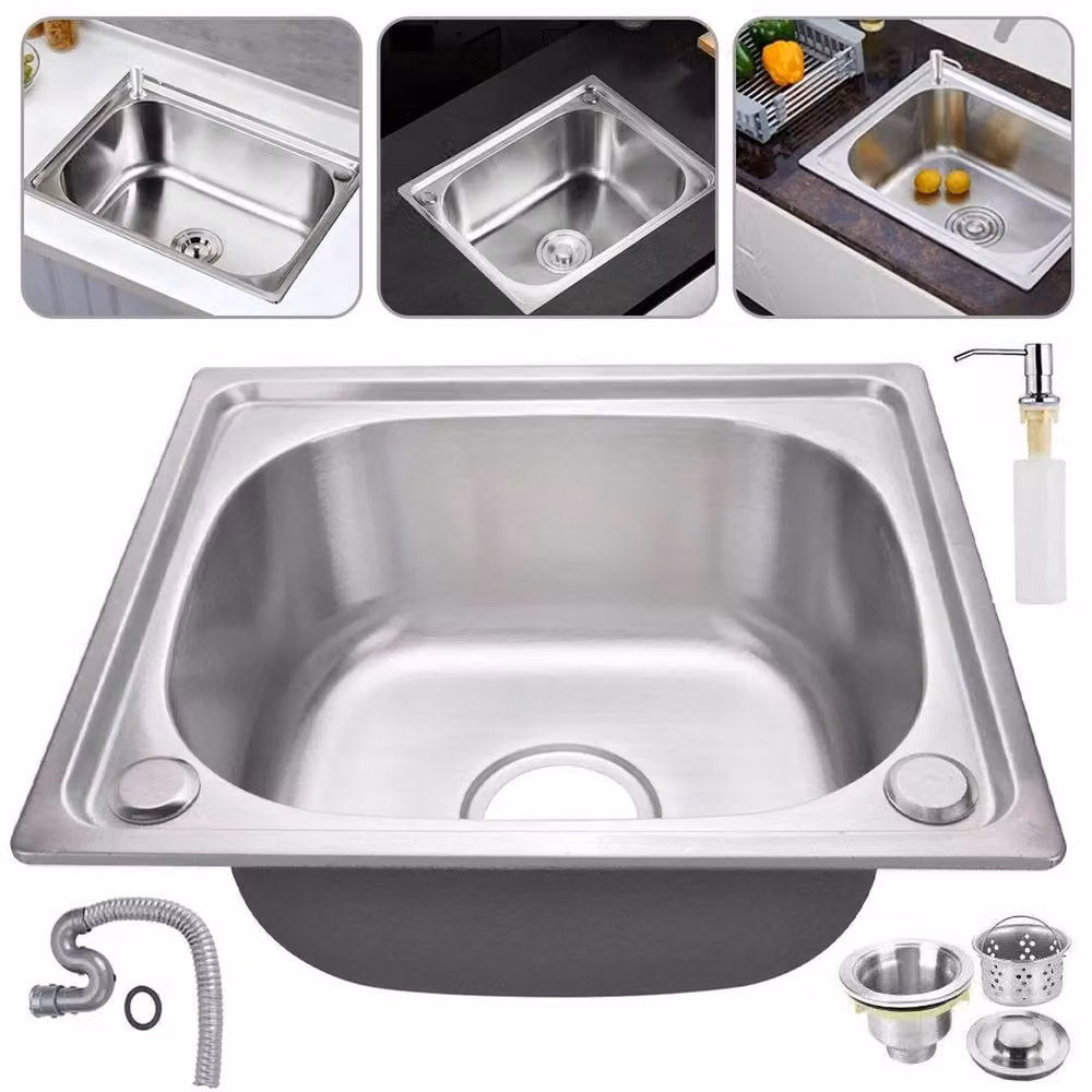 Nordara Stainless Steel Single Bowl Square Countertop Kitchen Sink in Silver – 4