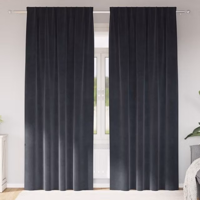 Berkfield Home Dark Grey Velvet Blackout Curtains, 2 Pack