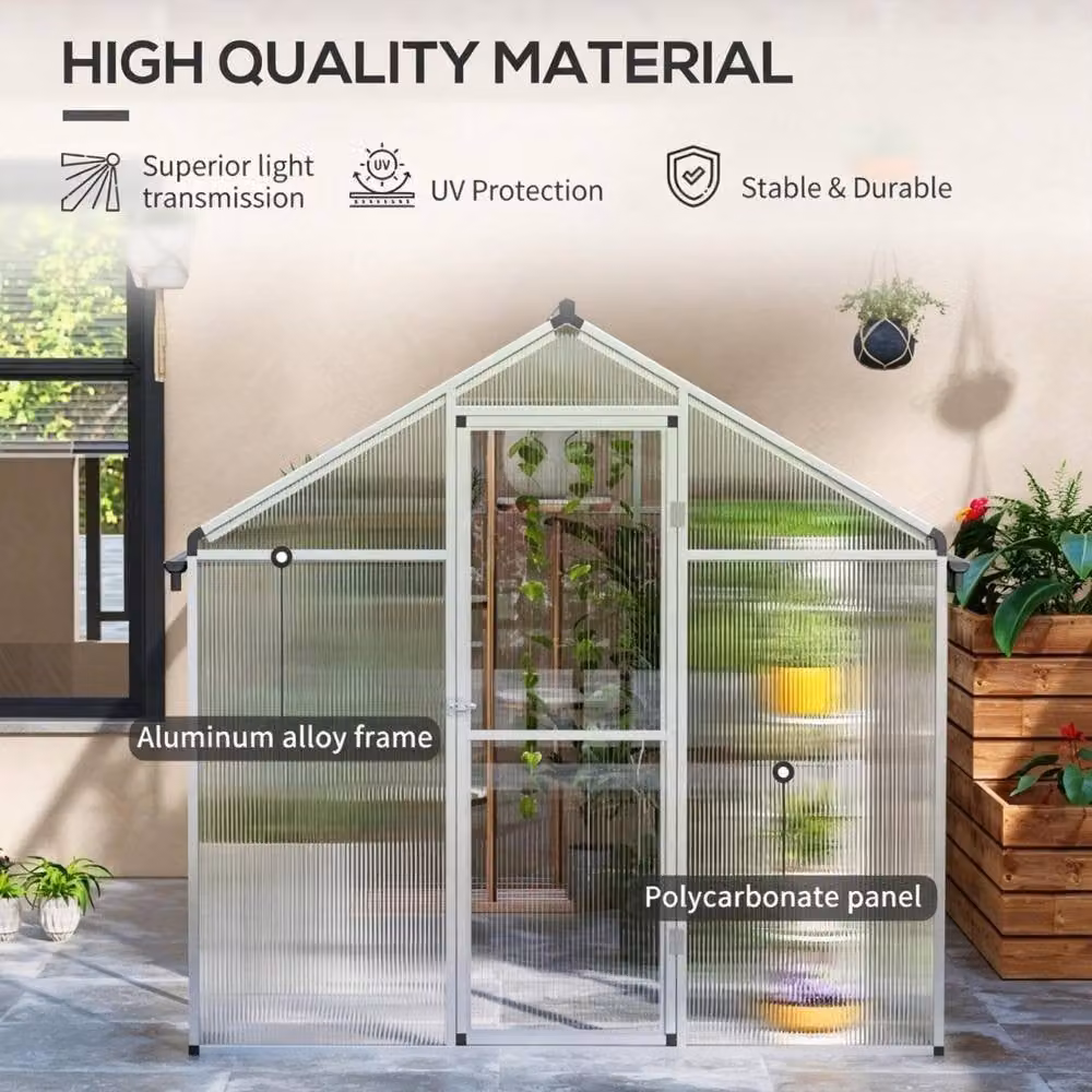 STILVORA Walk-In Pent Greenhouse with Transparent Polycarbonate Panels, W/D/H: 305 x 195 x 192 cm – 3
