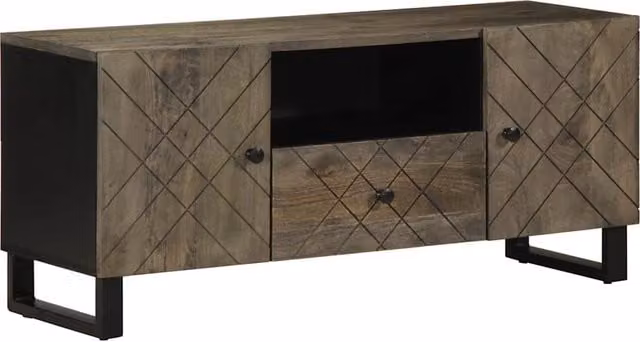 Berkfield Home Black Mango Wood TV Cabinet W/D/H: 105 x 33 x 46 cm